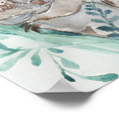 キュートコアラ&ベビーウォーターカラーニュートラル子供部屋ティール(緑がかった色) ポスター (角)