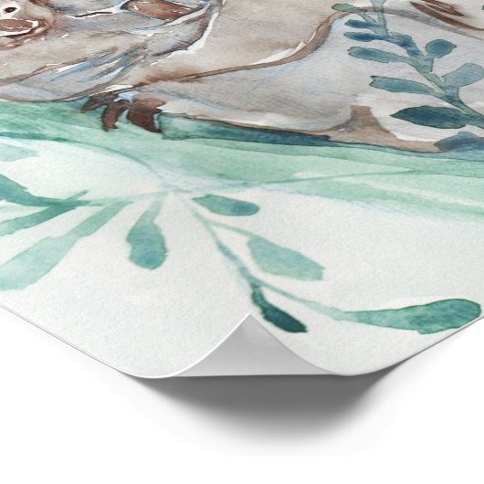 キュートコアラ&ベビーウォーターカラーニュートラル子供部屋ティール(緑がかった色) ポスター (角)