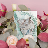 キュートコアラ&ベビーウォーターカラーニュートラル子供部屋ティール（緑がかった色） ポストカード