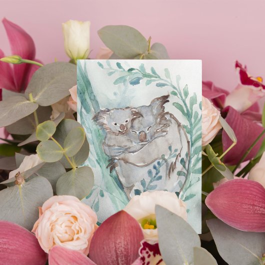 キュートコアラ&ベビーウォーターカラーニュートラル子供部屋ティール（緑がかった色） ポストカード