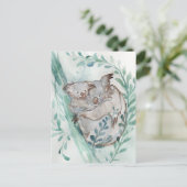 キュートコアラ&ベビーウォーターカラーニュートラル子供部屋ティール（緑がかった色） ポストカード (スタンド正面)