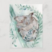 キュートコアラ&ベビーウォーターカラーニュートラル子供部屋ティール（緑がかった色） ポストカード (正面)