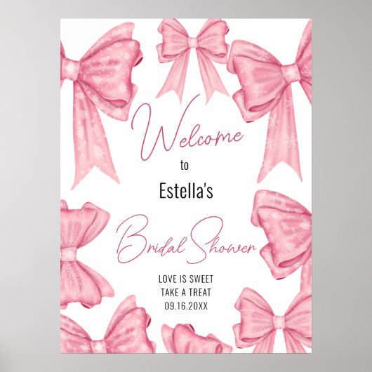 キュートコケットピンクボウブライダルシャワーウェルカムサイン ポスター (正面)