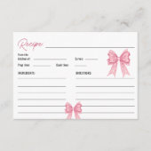 キュートコケットピンクボウブライダルシャワーレシピカード エンクロージャーカード (正面)