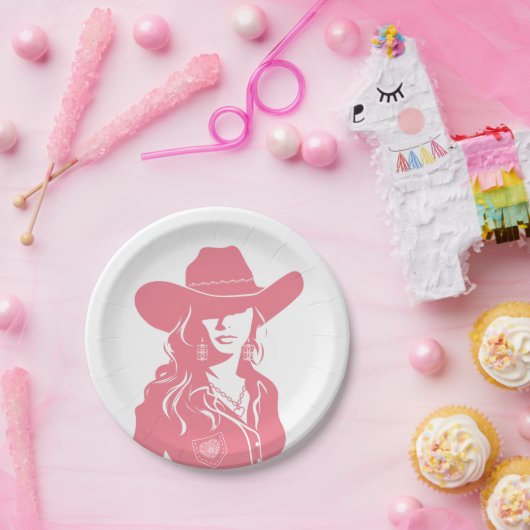 キュートコケットピンク女性のカーボーイウエスタンカントリーシック ペーパープレート (パーティー)