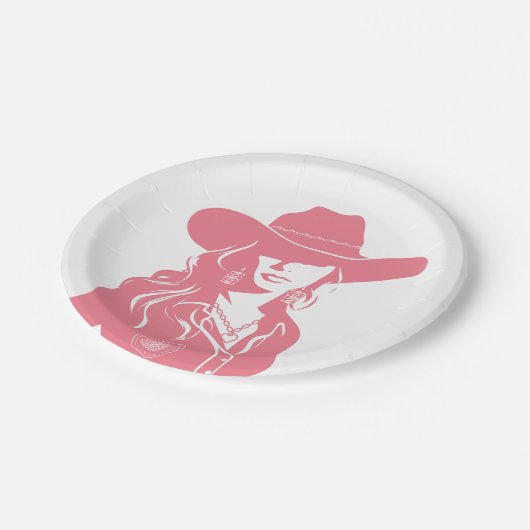 キュートコケットピンク女性のカーボーイウエスタンカントリーシック ペーパープレート (アングル)