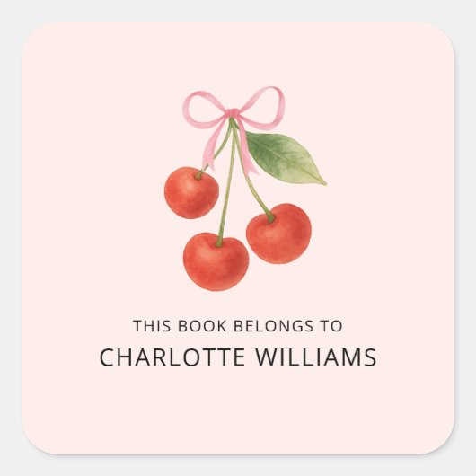 キュートコケットボウさくらんぼ新学期キッズ スクエアシール (正面)