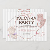 キュートコケットボウパジャマストライプのパーティー誕生日 招待状 (正面/裏面)