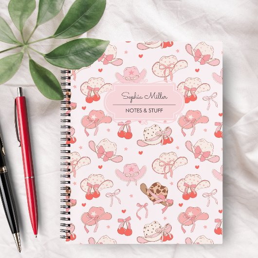 キュートコケット女性のカーボーイハットさくらんぼボウモノグラム ノートブック