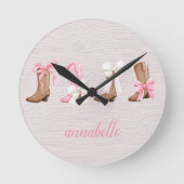 キュートコケット女性のカーボーイブーツパーソナライズされた ラウンド壁時計 (正面)