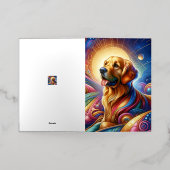 キュートコズミックハッピーおもしろい犬ショッピングトートバッグ 箔グリーティングカード (外側レイダウン)