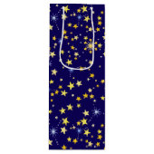 キュートコズミックパターンスターリーナイト銀河系ネイビーブルー ワインギフトバッグ (正面)