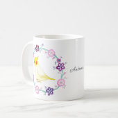 キュートコッカティエルインフラワーバードラバー名前をカスタムする コーヒーマグカップ (正面左)