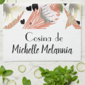 キュートコッカトゥーハートグリーンイラストレーション キッチンタオル (折り畳み)