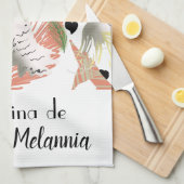 キュートコッカトゥーハートグリーンイラストレーション キッチンタオル (四つ折り)