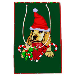 キュートコッカースパニエル犬メリークリスマス ミディアムペーパーバッグ