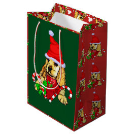 キュートコッカースパニエル犬メリークリスマス ミディアムペーパーバッグ