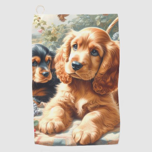 キュートコッカースパニエル犬絵画ズ ゴルフタオル (正面)