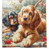 キュートコッカースパニエル犬絵画ズ シャワーカーテン (正面)