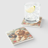 キュートコッカースパニエル犬絵画ズ ストーンコースター (横)