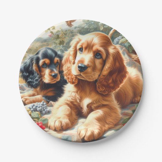 キュートコッカースパニエル犬絵画ズ ペーパープレート (正面)