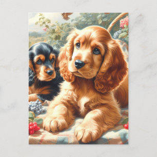 キュートコッカースパニエル犬絵画ズ ポストカード