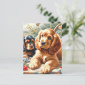 キュートコッカースパニエル犬絵画ズ ポストカード (スタンド正面)