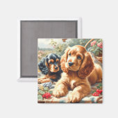 キュートコッカースパニエル犬絵画ズ マグネット (正面/裏面)