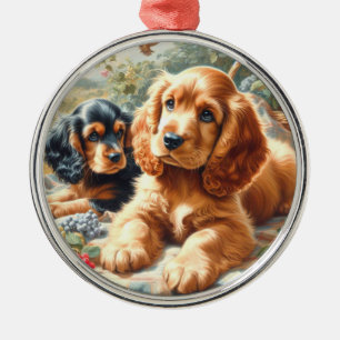 キュートコッカースパニエル犬絵画ズ メタルオーナメント