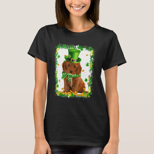 キュートコックパプー犬St patricks dayアイリッシュシャムロックB Tシャツ (正面)