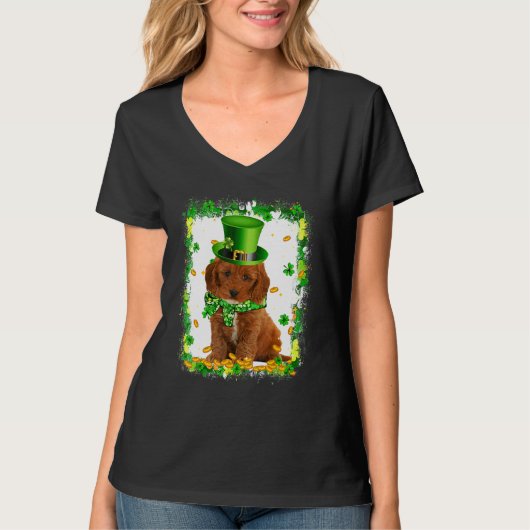 キュートコックパプー犬St patricks dayアイリッシュシャムロックB Tシャツ (正面)