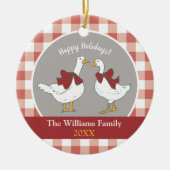 キュートコテージコアカントリーゲーゼレッドグレー セラミックオーナメント (正面)