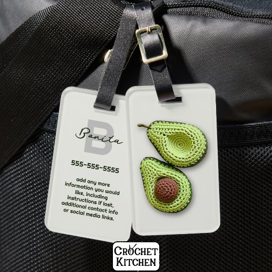 キュートコテージコアクロチェットアボカドモノグラム名 ラゲッジタグ
