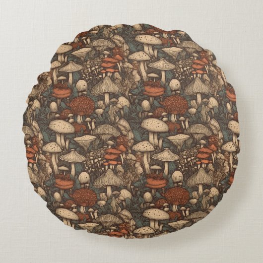 キュートコテージコアマッシュルームラウンド装飾用クッション ラウンドクッション (正面)