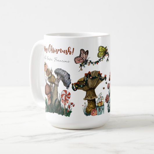 キュートコテージコアメリークリスマスキノコ愛好家 コーヒーマグカップ (正面左)