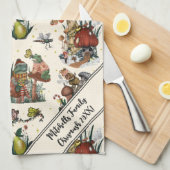 キュートコテージコアメリークリスマスマッシュルームラバーキ キッチンタオル (四つ折り)