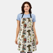 キュートコテージコアメリークリスマスマッシュルーム恋人Ap エプロン (着用した状態)