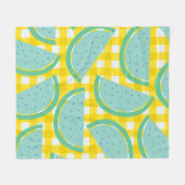 キュートコテージコアヴィンテージスイカイエロープレイド フリースブランケット (正面(横))