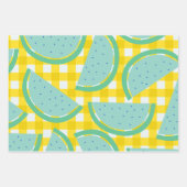 キュートコテージコアヴィンテージスイカイエロープレイド ラッピングペーパーシート (正面3)