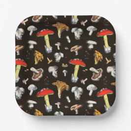 キュートコテージコーレフォレストマッシュルームダークブラウン ペーパープレート