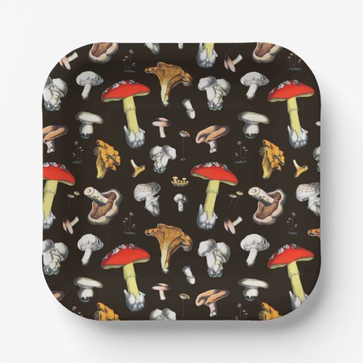 キュートコテージコーレフォレストマッシュルームダークブラウン ペーパープレート (正面)