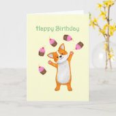 キュートコルギウィズカップケーキコルギハッピーバースデー カード (黄色い花)