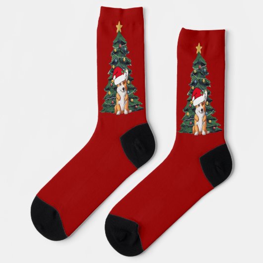 キュートコルギクリスマスツリーレッドホリデイ ソックス (左)