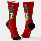 キュートコルギクリスマスツリーレッドホリデイ ソックス (傾斜あり)