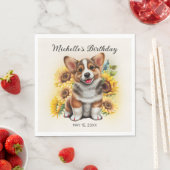 キュートコルギドグヒマワリ誕生日 スタンダードランチョンナプキン (インサイチュ)