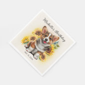 キュートコルギドグヒマワリ誕生日 スタンダードランチョンナプキン (角)