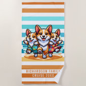 キュートコルギドッグスサマーファミリーバケーション ビーチタオル (正面)