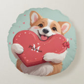 キュートコルギドッグパンハートモノグラムネームバレンタイン ラウンドクッション (正面)