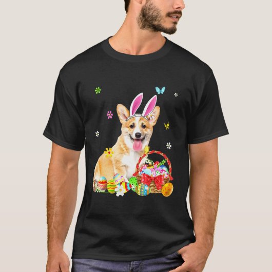キュートコルギハッピーイースター犬 Tシャツ (正面)