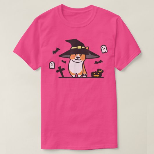 キュートコーギウィッチ不気味幽霊こうもりパンプキンハロウィー Tシャツ (デザイン正面)